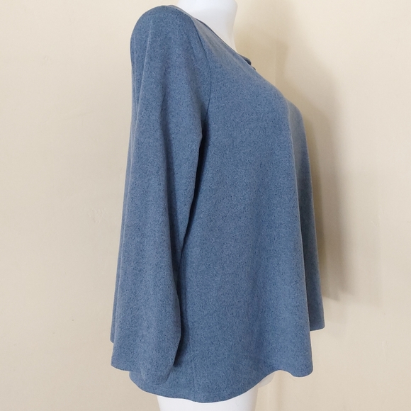 Studio 1886 Plus Size Heathered Blue Extra Soft Criss Cross Neckline Sweater Top - Picture 3 of 7